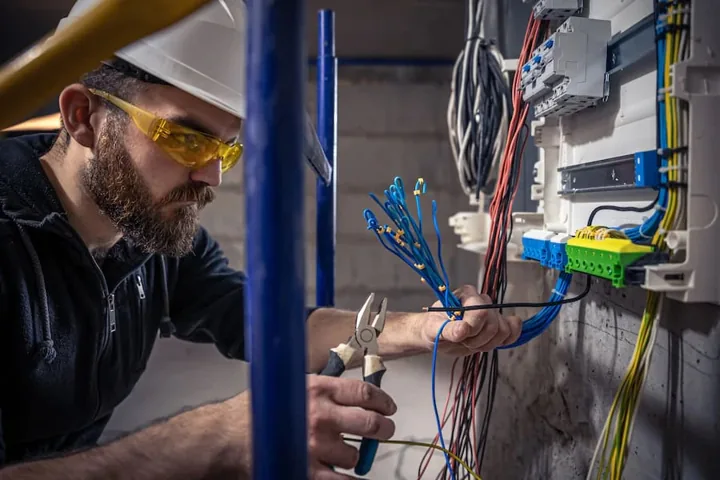 Eletricista em São José realizando reparo e teste final